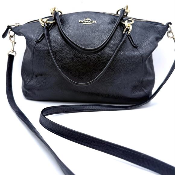 Coach Dark Navy Pebbled Leather Shoulder Satchel Bag Gold Hardware 2010s - Picture 1 of 13